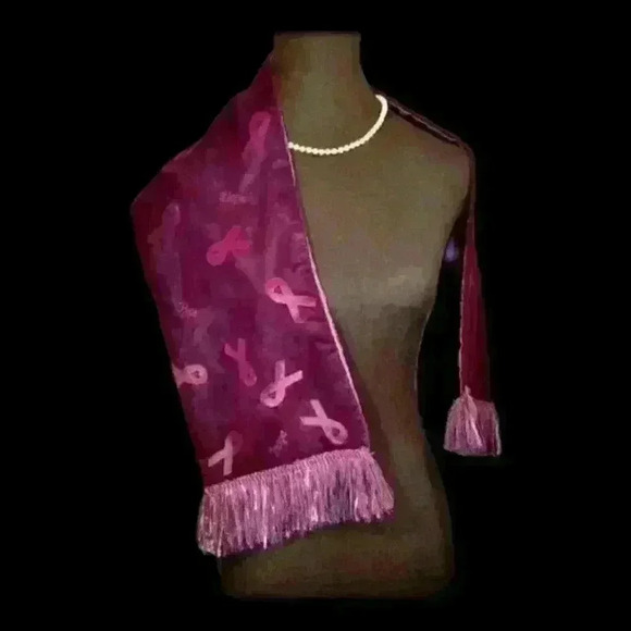 PURPLE Velour Scarf "HOPE" For the CURE SUPPORT Ghost Ribbon Accents Rectangle - Picture 10 of 12